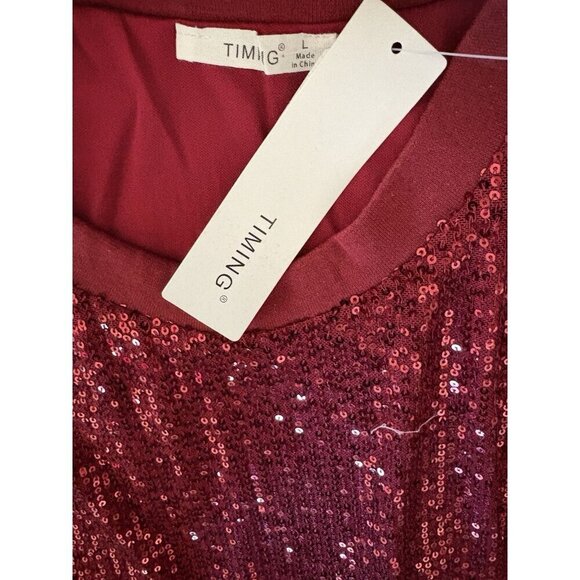 Timing L Red Wine Sequin Crew Knit Neck Padded Shoulders Sleeveless Tank Blouse - Picture 6 of 6